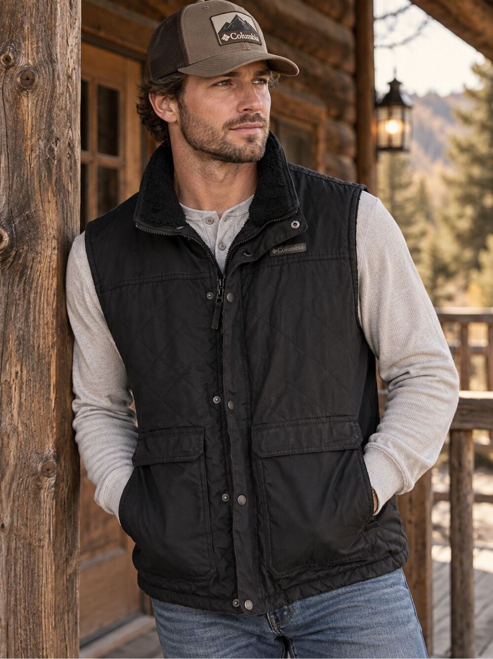 Columbia Black Quilted Sherpa Fleece Lined Outdoor Vest Full Zip Men’s XXL